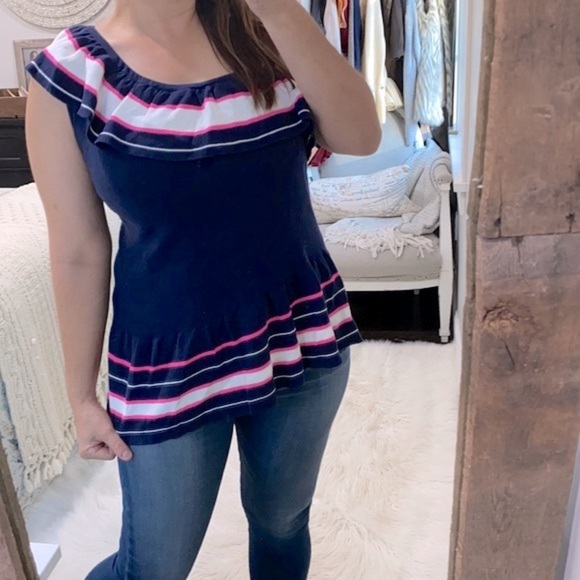 Lilly Pulitzer navy blue one shoulder knit top size large - Picture 1 of 6